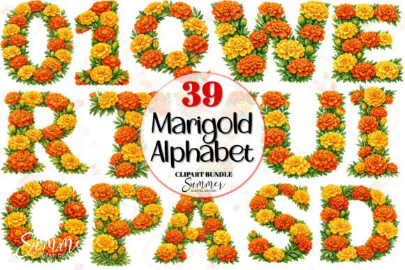 Download Marigold Alphabet Floral Clipart Bundle - Premium Resources